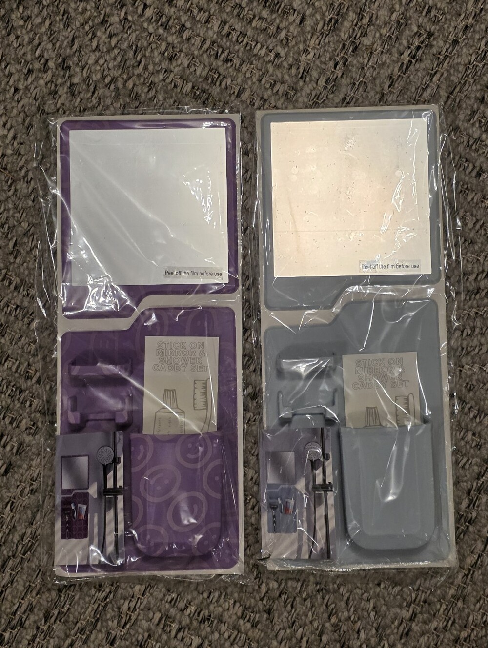 Bundle Of 2 Stick On Shower Mirror And Shower Cady Sets - Purple & Baby Blue